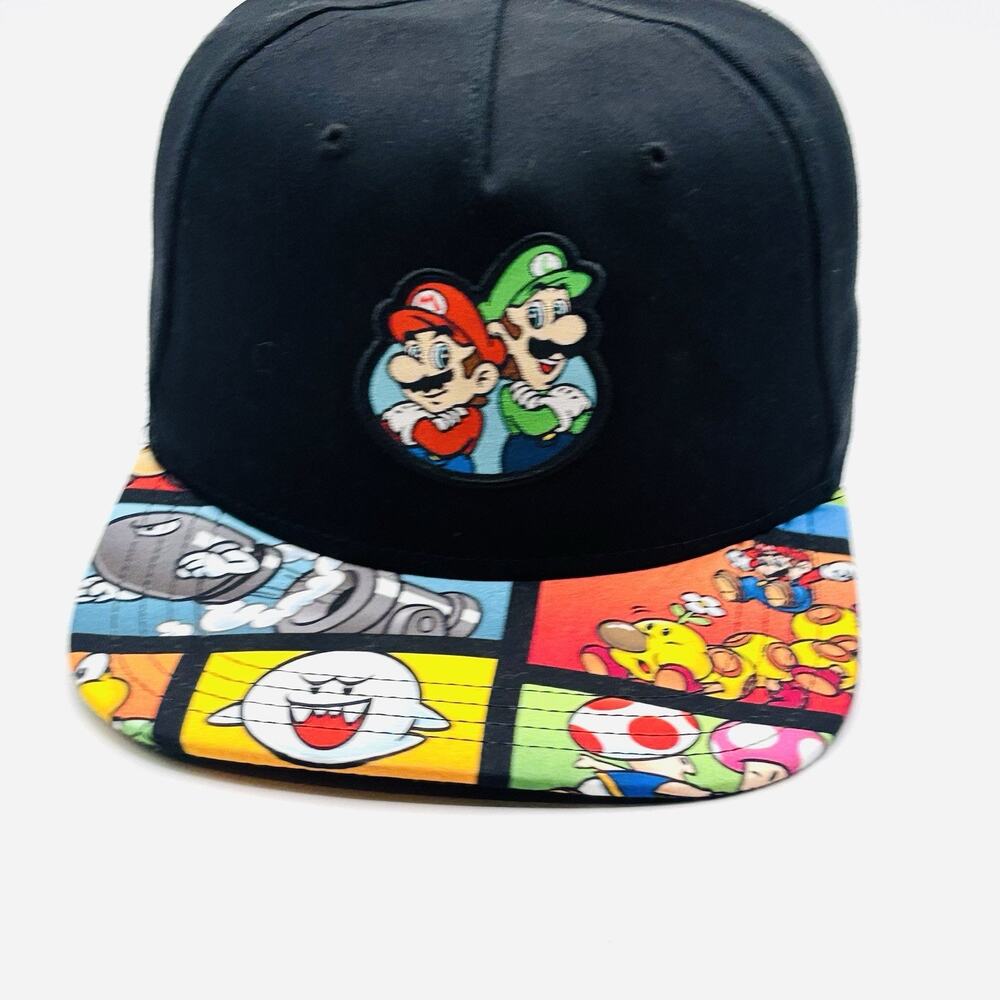 Super Mario Bros Mario and Luigi Black Snapback Hat One Size Nintendo
